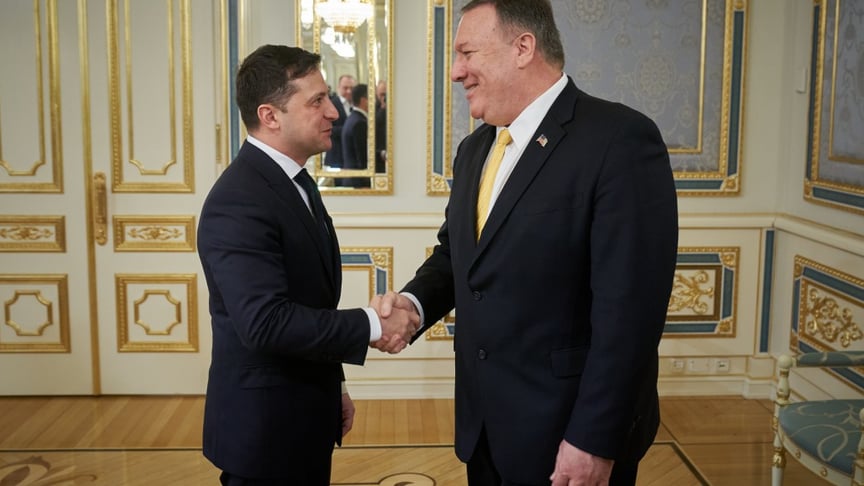 Ukrainian President Volodymyr Zelenskyy (L) meets U.S. Secretary of State Mike Pompeo in Kyiv, Ukraine on January 31, 2020.