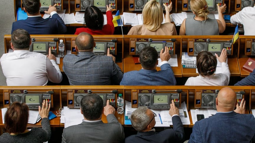 Ukrainian MPs vote during a session on September 13, 2019.