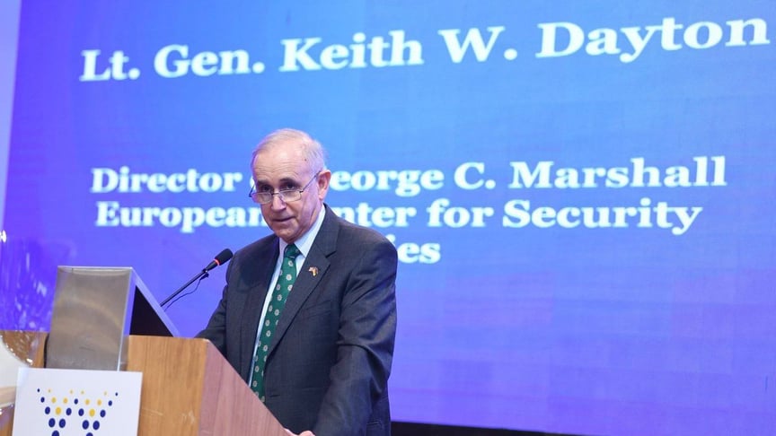 Director of the George C. Marshall Center, Keith Dayton, speaks at the opening ceremony of the Atifete Jahjaga foundation on March 20, 2018.