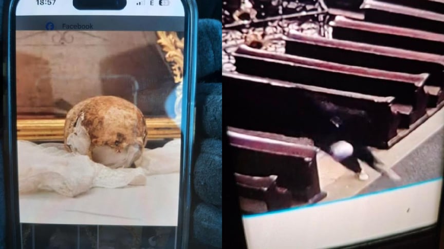 Фото викраденого черепа та підозрюваного у крадіжці