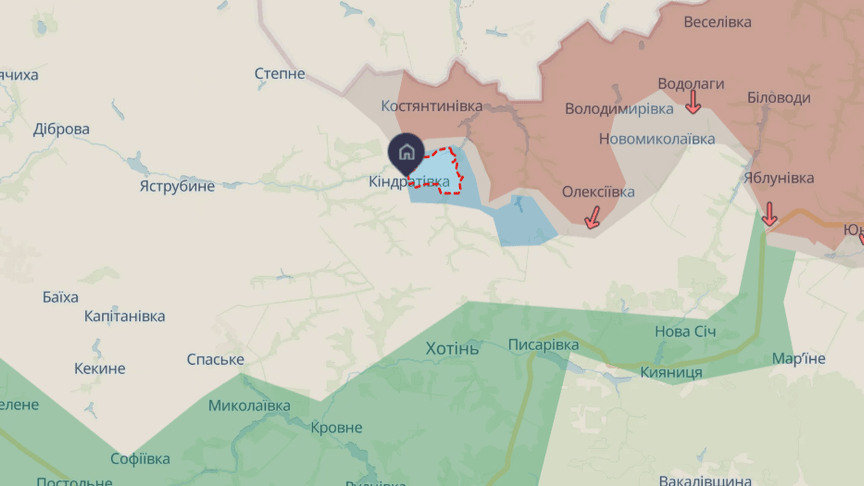 Село Кіндратівка Сумської області на карті DeepState