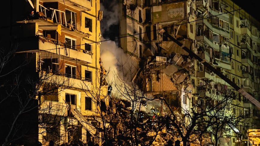 Consequences of the Russian attack on a residential building in Dnipro