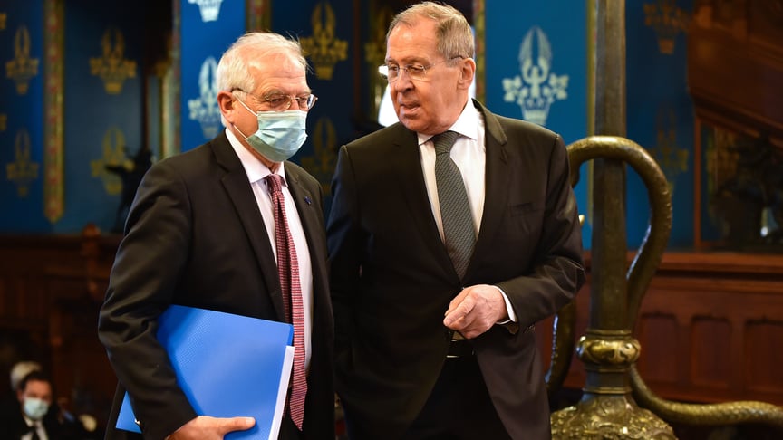 Josep Borrell and Sergey Lavrov in Moscow, Russia, February 5