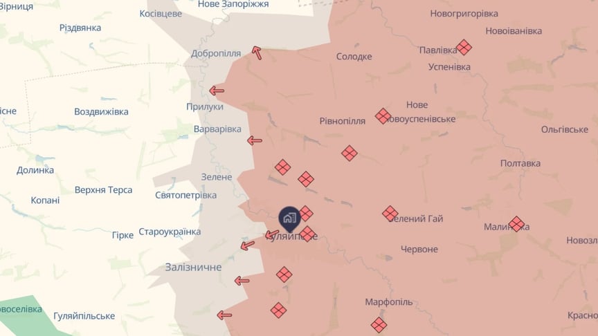 Линия боестолкновения в районе Гуляйполя по состоянию на 13 марта 2026 года