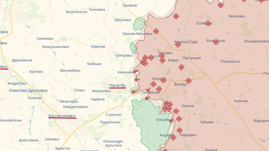 Часів Яр на карті DeepState станом на 15 квітня