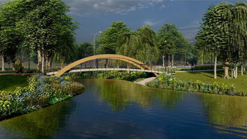 Візуалізація мосту, який зведуть у парку на вулиці Прирічній в Оболонському районі Києва