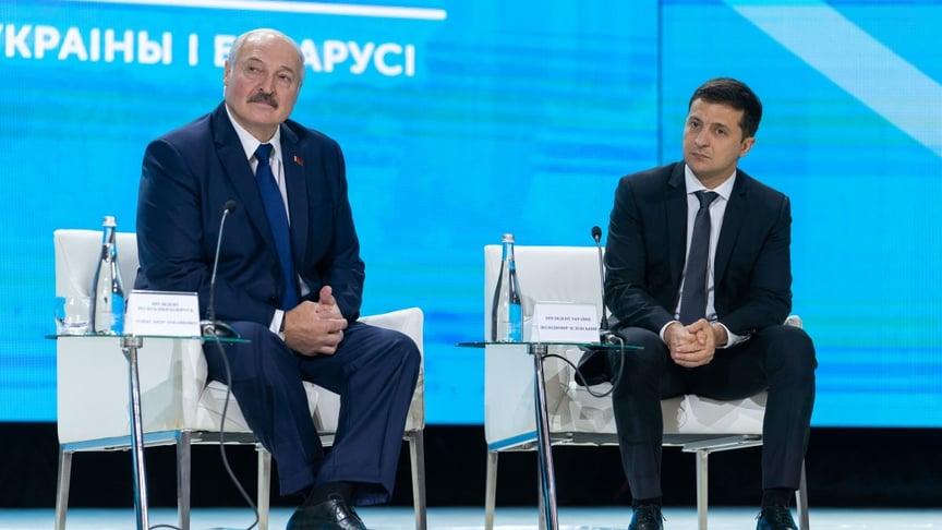 Олександр Лукашенко та Володимир Зеленський під час Другого форуму регіонів України та Республіки Білорусь у Житомирі, 4 жовтня 2019 року