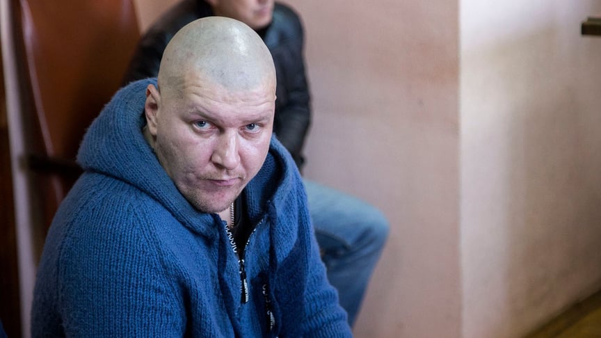 Колишній беркутівець Андрій Хандрикін, звинувачений у побитті та катуванні активістів Євромайдану, у Дніпровському суді Києва, 13 листопада 2018 року