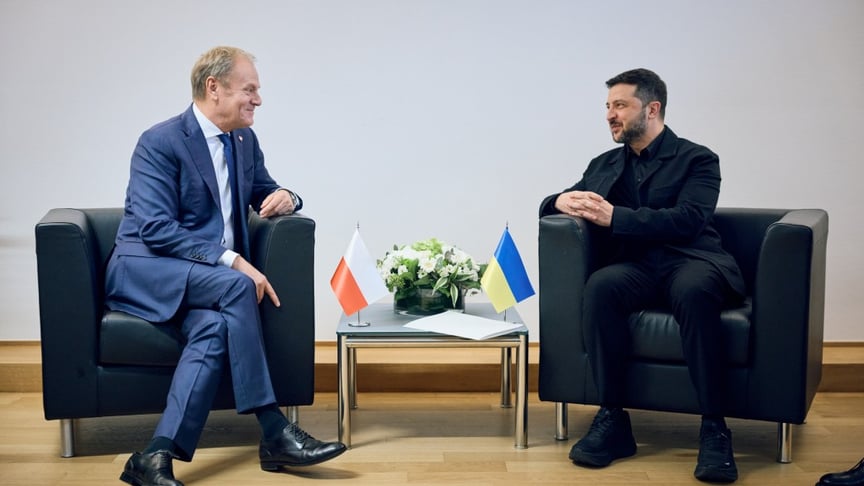 Прем’єр-міністр Польщі Дональд Туск під час зустрічі з президентом України Володимиром Зеленським Прем’єр-міністр Польщі Дональд Туск під час зустрічі з президентом України Володимиром Зеленським