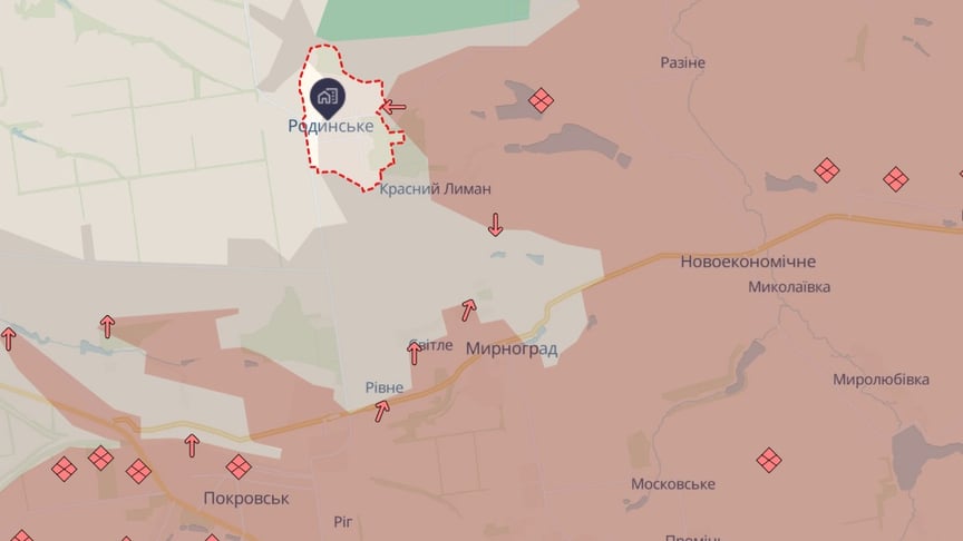 Родинское на карте DeepState по состоянию на 6 февраля