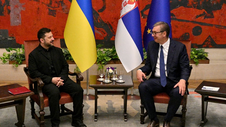 Президент Сербії Александар Вучич разом із президентом України Володимиром Зеленським у Палаці Сербії в Белграді, 8 серпня 2026 року