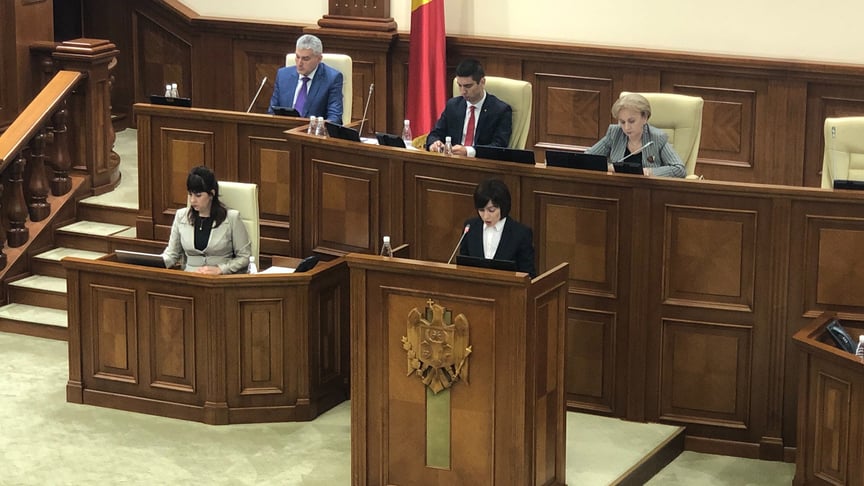 Maia Sandu speaks at the plenary session in Moldova's Parliament in Chisinau on November 12, 2019.