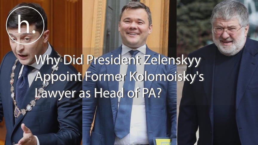 President of Ukraine Volodymyr Zelenskyy (L), Head of the Presidential Administration Andriy Bohdan (C), and oligarch Ihor Kolomoisky.