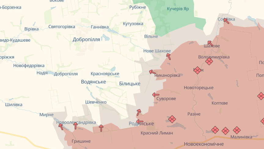 Линия боевого соприкосновения на карте DeepState по состоянию на 26 июля 2026 года