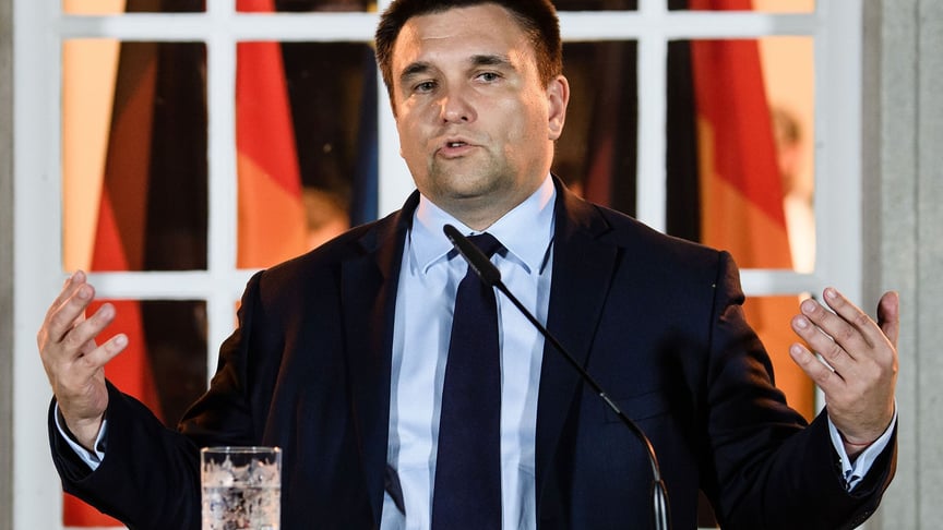 Міністр закордонних справ України Павло Клімкін під час пресконференції після чергової зустрічі у «нормандському форматі» на рівні міністрів у Берліні, Німеччина, 11 червня 2018 року