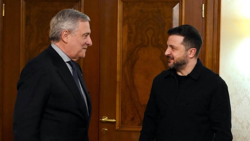 Міністр закордонних справ Італії Антоніо Таяні й президент України Володимир Зеленський Міністр закордонних справ Італії Антоніо Таяні й президент України Володимир Зеленський