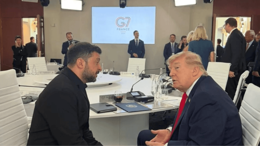 Президент України Володимир Зеленський та президент США Дональд Трамп під час зустрічі на полях саміту G7, Франція, 16 червня 2026 року