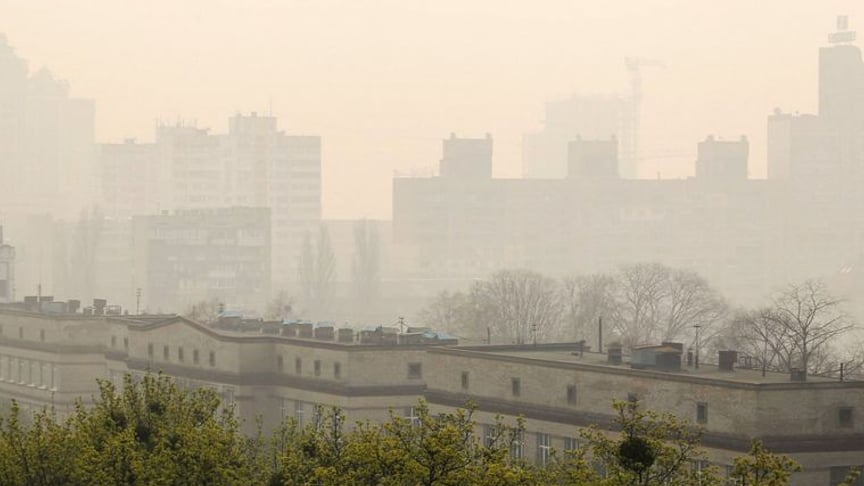 Smoke blanketing the Ukrainian capital of Kyiv. Strong winds and atmospheric pressure combined to create the perfect environment for air pollution to spread.