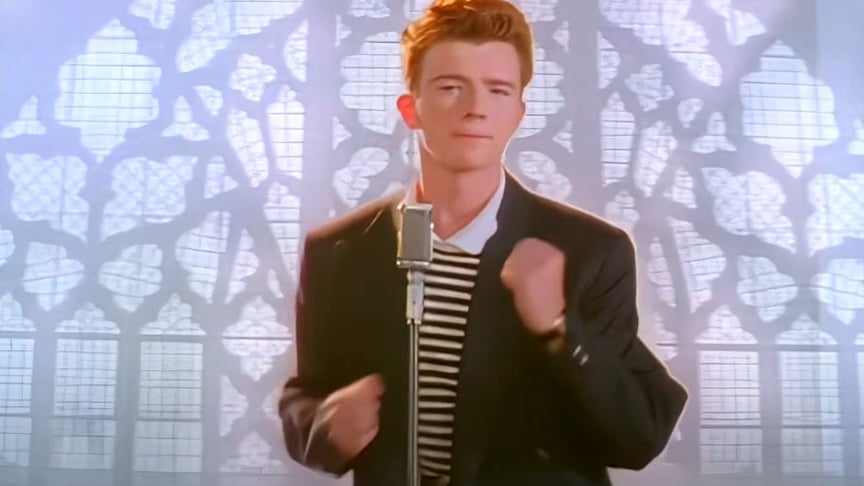 Кадр із кліпу англійського співака Ріка Естлі на пісню «Never Gonna Give You Up»