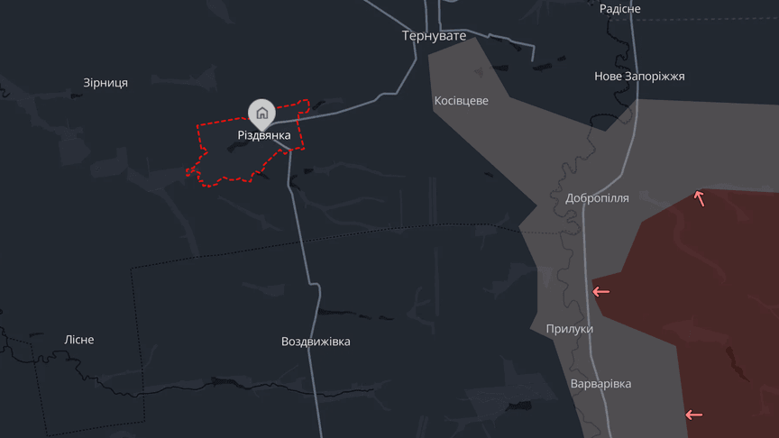 Риздвянка на карте боевых действий