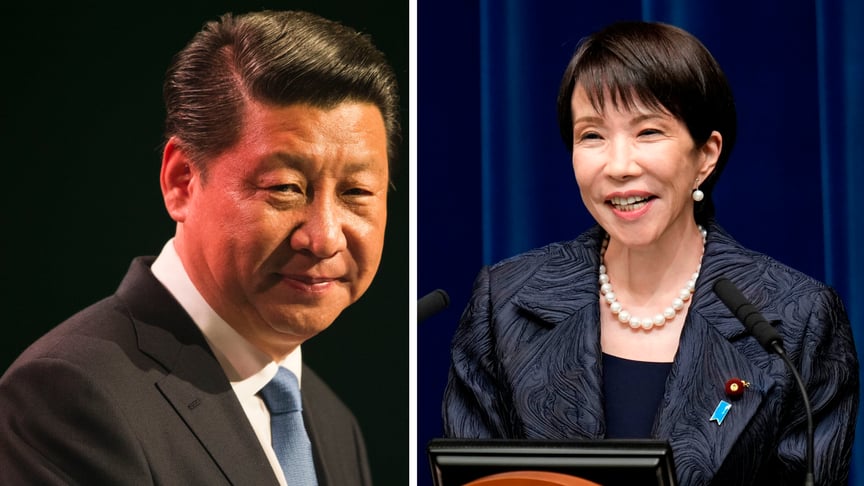 Колаж. Глава Китаю Сі Цзіньпін та прем'єр-міністерка Японії Санае Такаїчі