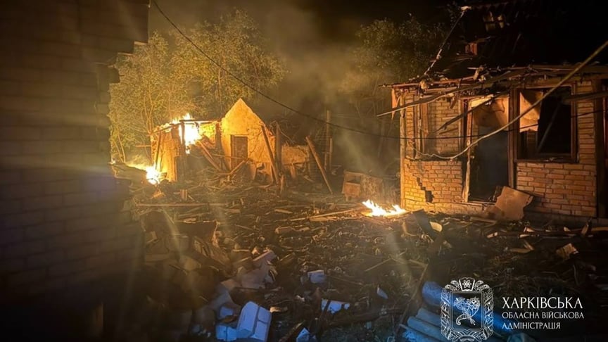 Пожежа на місці російського удару на Харківщині, 10 липня 2026 року Пожежа на місці російського удару на Харківщині, 10 липня 2026 року