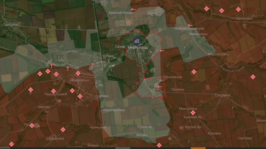 Ситуація в районі Мирнограда станом на 2 грудня 2025 року