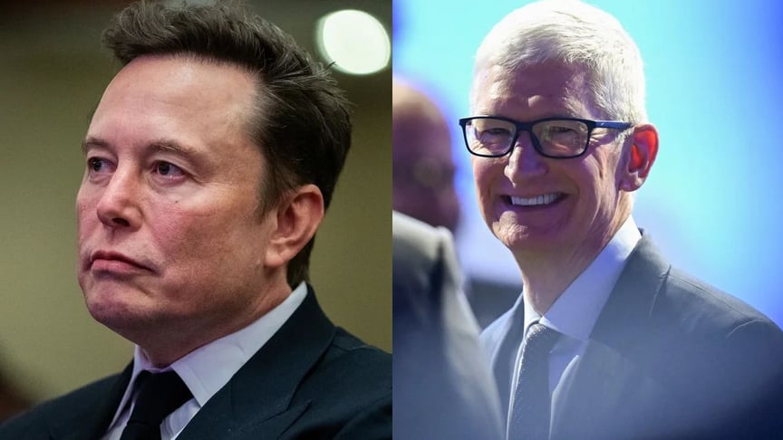 Власник компаній Tesla і SpaceX Ілон Маск (зліва) та генеральний директор Apple Тім Кук