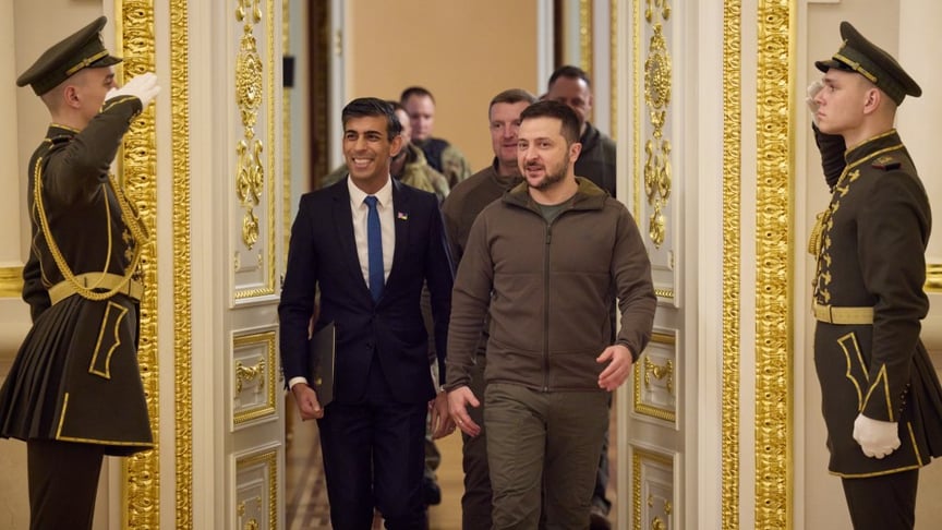 Колишній прем’єр-міністр Великої Британії Ріші Сунак та президент України Володимир Зеленський, 19 листопада 2022 року