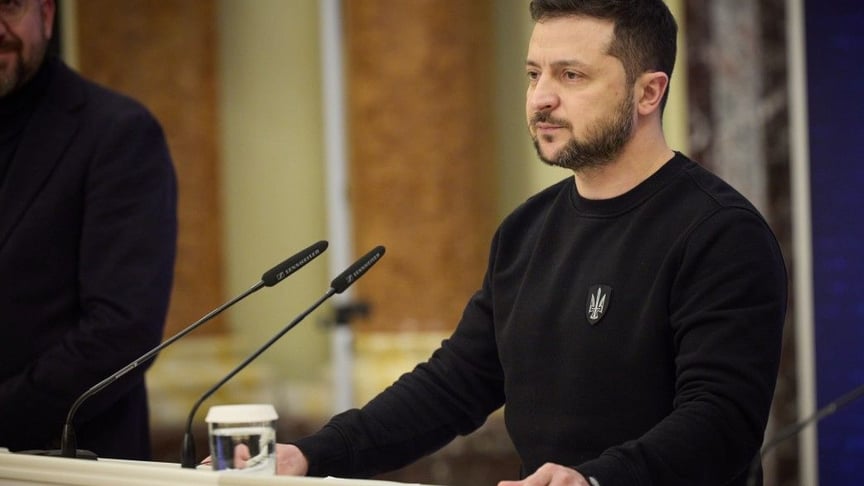 Президент Владимир Зеленский на саммите Украина — ЕС в Киеве, 3 февраля 2023 года