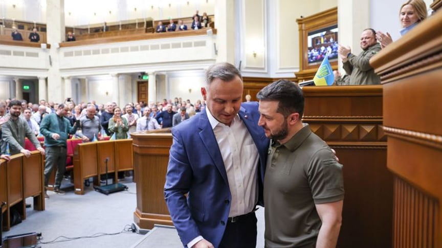 Presidents of Ukraine and Poland Volodymyr Zelensky and Andrzej Duda in the Verkhovna Rada, May 22, 2022
