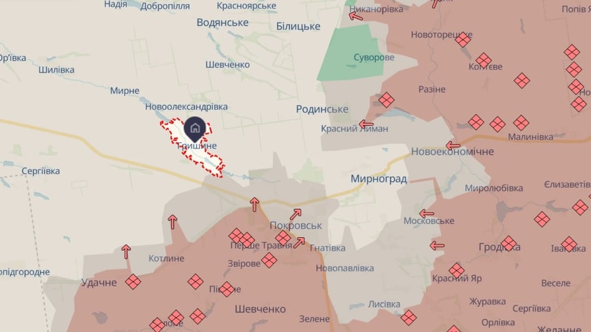 Село Гришино на карте мониторингового ресурса DeepState по состоянию на 18 ноября 2025 года