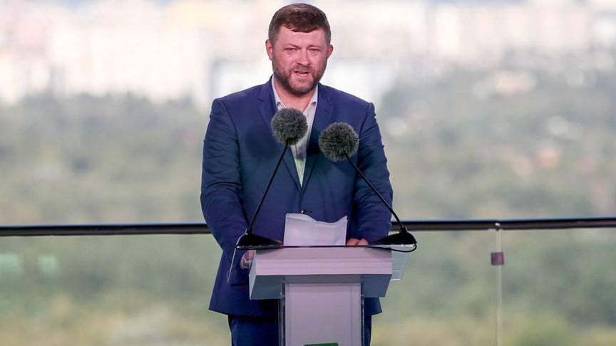 Oleksandr Korniyenko, head of the Servant of the People party, first deputy head of the Servant of the People faction in the parliament, during the 7th Extraordinary Congress of the Servant of the People party in Kyiv