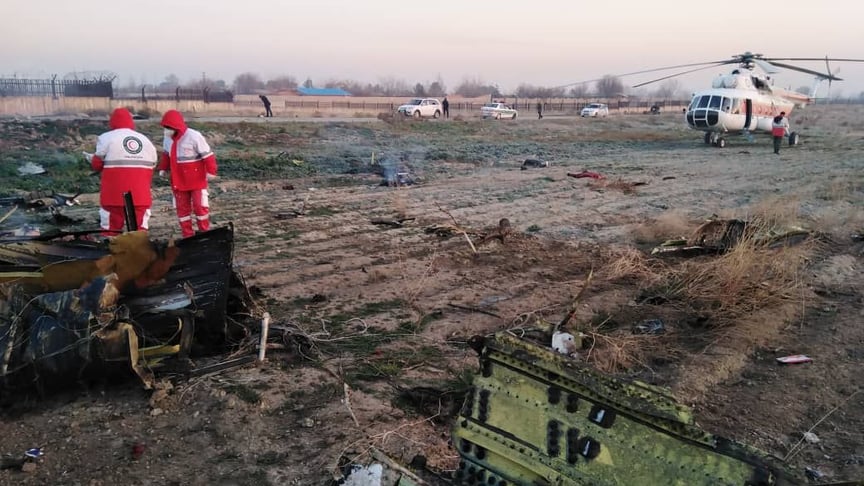 Crash site of the Ukrainian International Airlines' Boeing-737 on the outskirts of Tehran, Iran, January 8, 2020