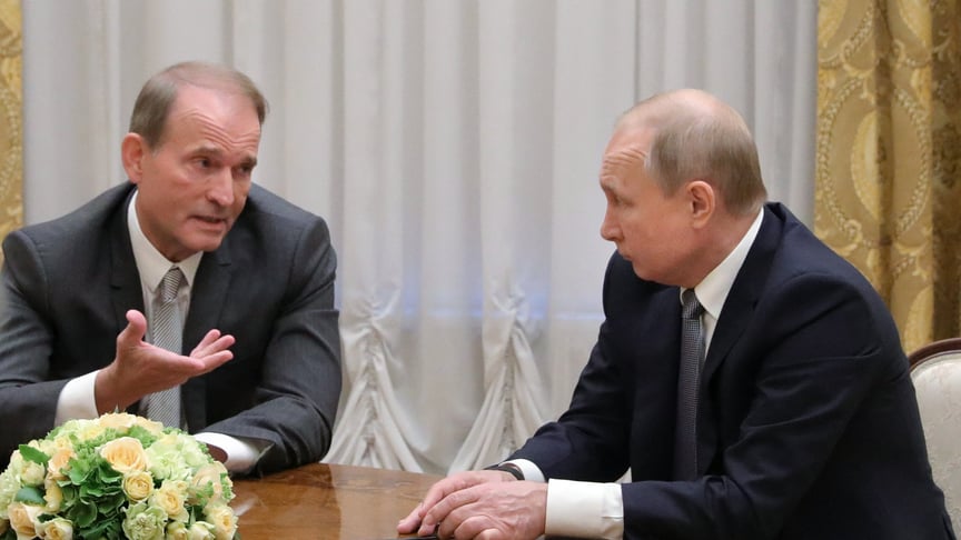 Ексголова партії ОПЗЖ Віктор Медведчук та глава рф володимир путін розмовляють під час зустрічі у Санкт-Петербурзі, 18 липня 2019 року