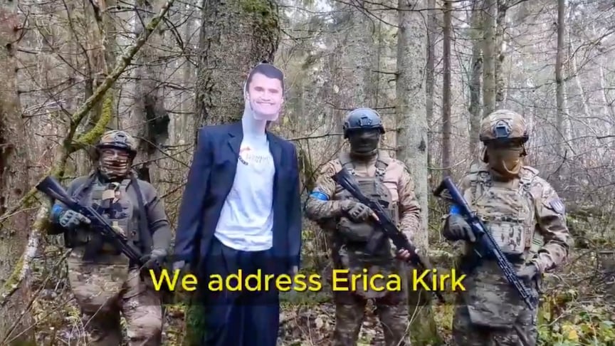 Інсценоване відео, на якому нібито українські військові погрожують вдові Чарлі Кірка Інсценоване відео, на якому нібито українські військові погрожують вдові Чарлі Кірка