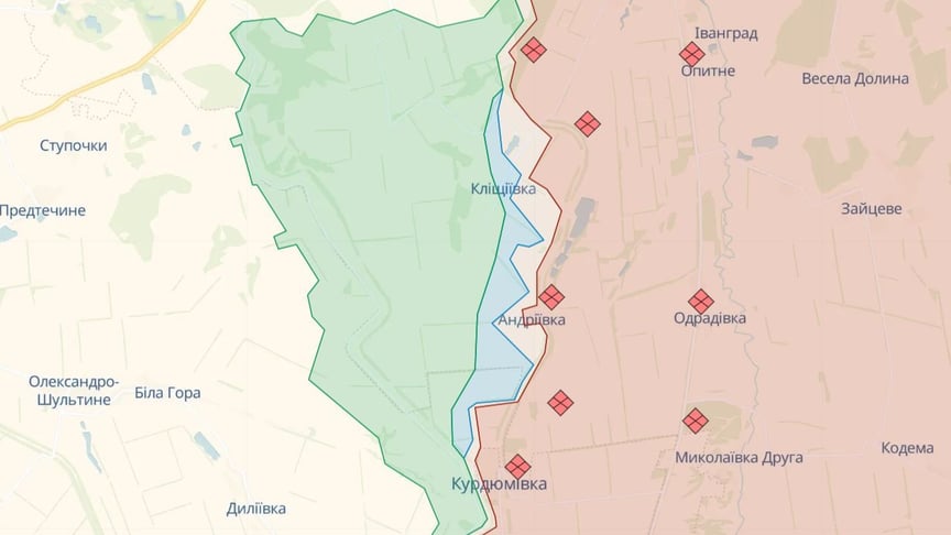 Кліщіївка, Андріївка та Курдюмівка розташовані на південь від Бахмута