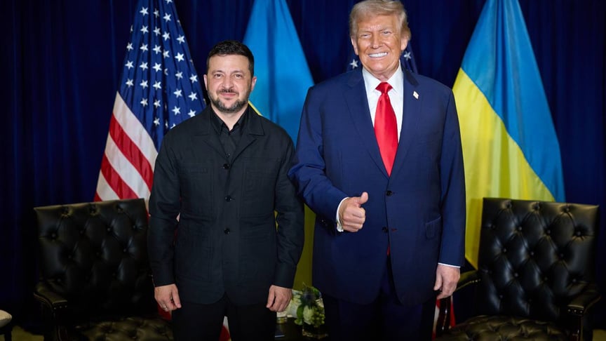 Президент України Володимир Зеленський та його американський колега Дональд Трамп у Нью-Йорку, 23 вересня 2025 року