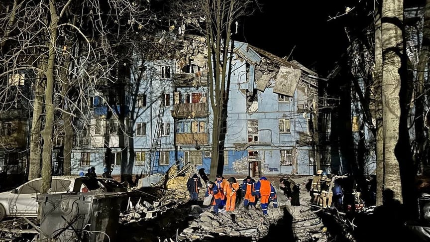 Consequences of the Russian strike on a residential building in Zaporizhzhia, March 2, 2023