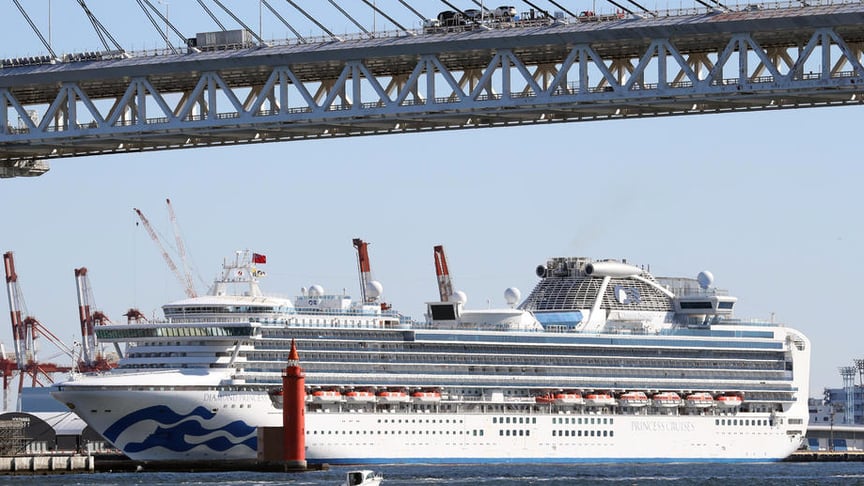 The Diamond Princess cruise ship is seen docked at the Daikoku Pier Cruise Terminal in Yokohama, south of Tokyo, Japan, 09 February 2020.