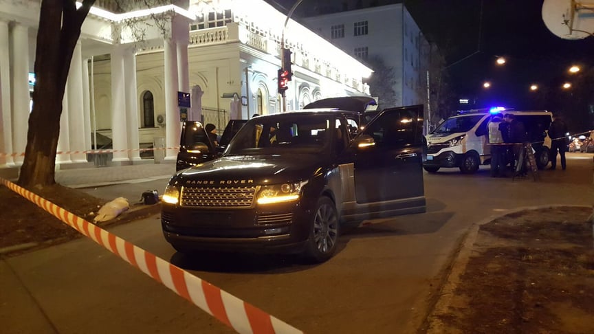 The car belonging to Ukrainian lawmaker Vyacheslav Sobolev that was shot at on the evening of December 1.