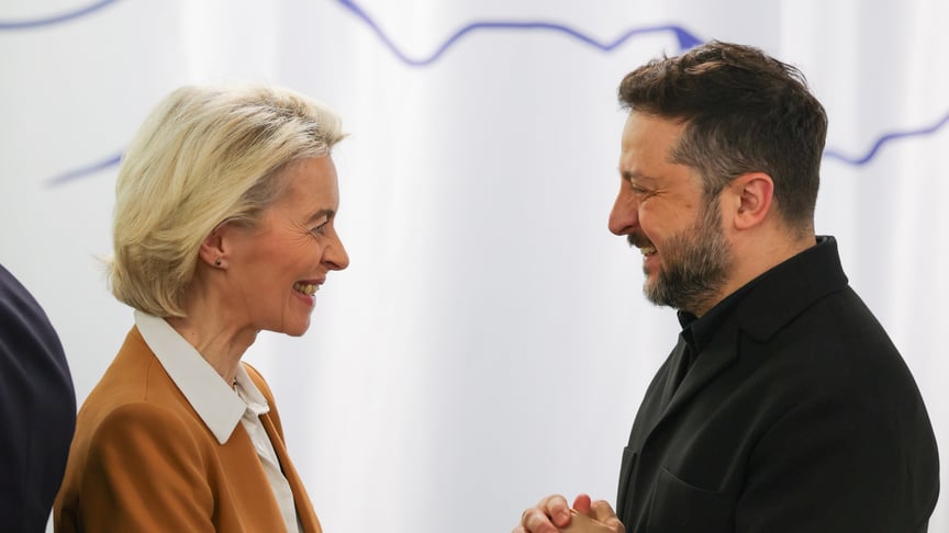 Президентка Єврокомісії Урсула фон дер Ляєн та президент України Володимир Зеленський Президентка Єврокомісії Урсула фон дер Ляєн та президент України Володимир Зеленський