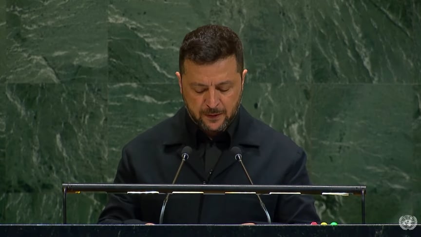 Президент Володимир Зеленський під час виступу на Генасамблеї ООН, 24 вересня 2025 року