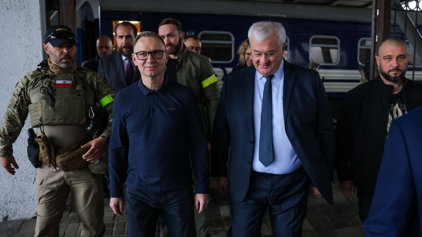 Президент Польщі Анджеліни Дуда та міністр закордонних справ України Андрій Сибіга у Києві, 28 червня 2025 року