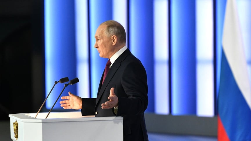 Президент росії володимир путін під час промови до федеральних зборів, 21 лютого 2023 року