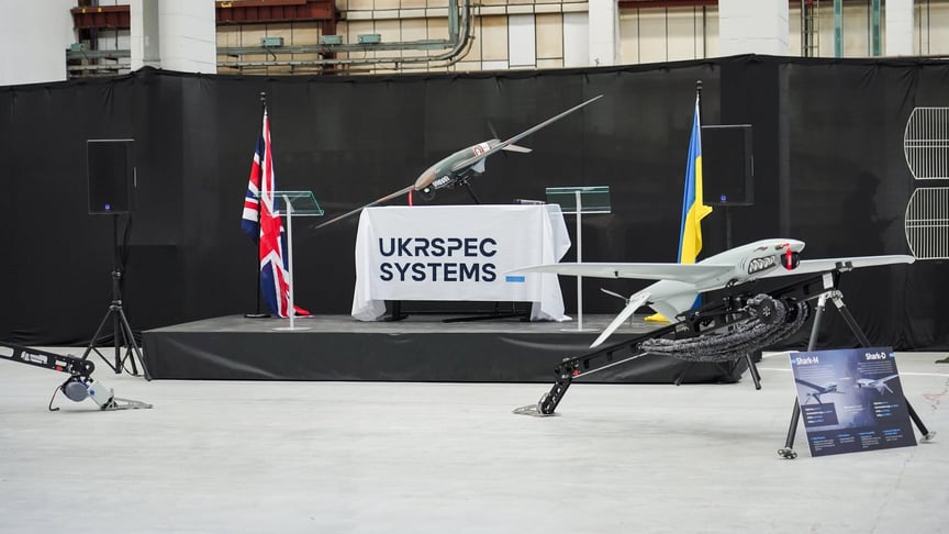Дрони SHARK від Ukrspecsystems під час відкриття заводу у Великій Британії, 25 лютого 2026 року