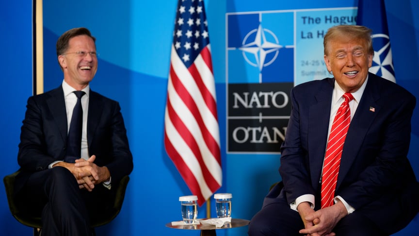Генеральний секретар НАТО Марк Рютте та президент США Дональд Трамп у Гаазі, 25 червня 2025 року