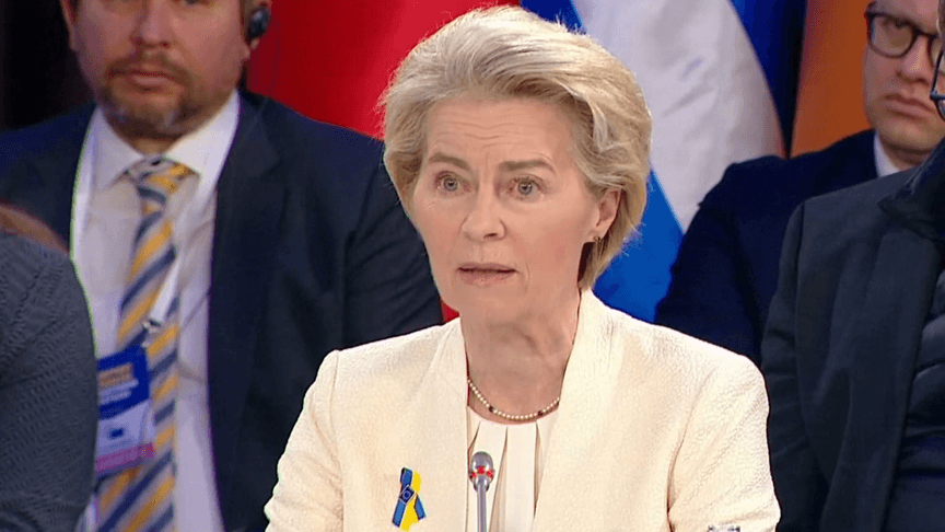 Голова Єврокомісії Урсула фон дер Ляєнпід час виступу у Києві, 24 лютого 2025 року