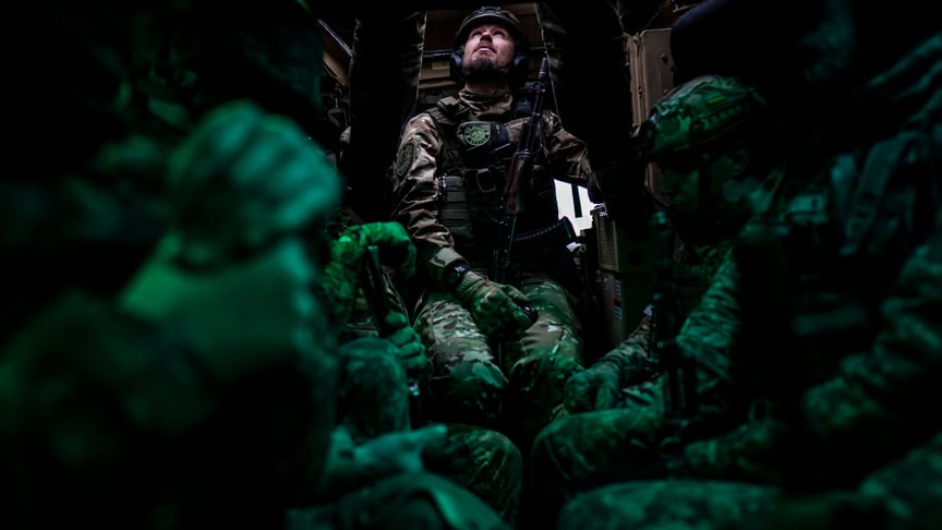 Soldiers of the National Guard of Ukraine from the Bureviy Brigade take part in military exercises in Kyiv region, April 27, 2023