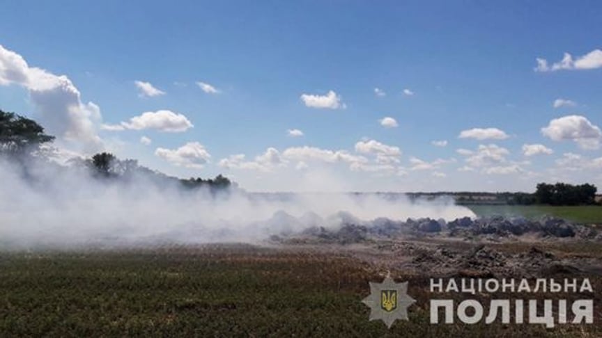 A fire in a field with grain crops in Zaporizhzhia Oblast caused by Russian shelling